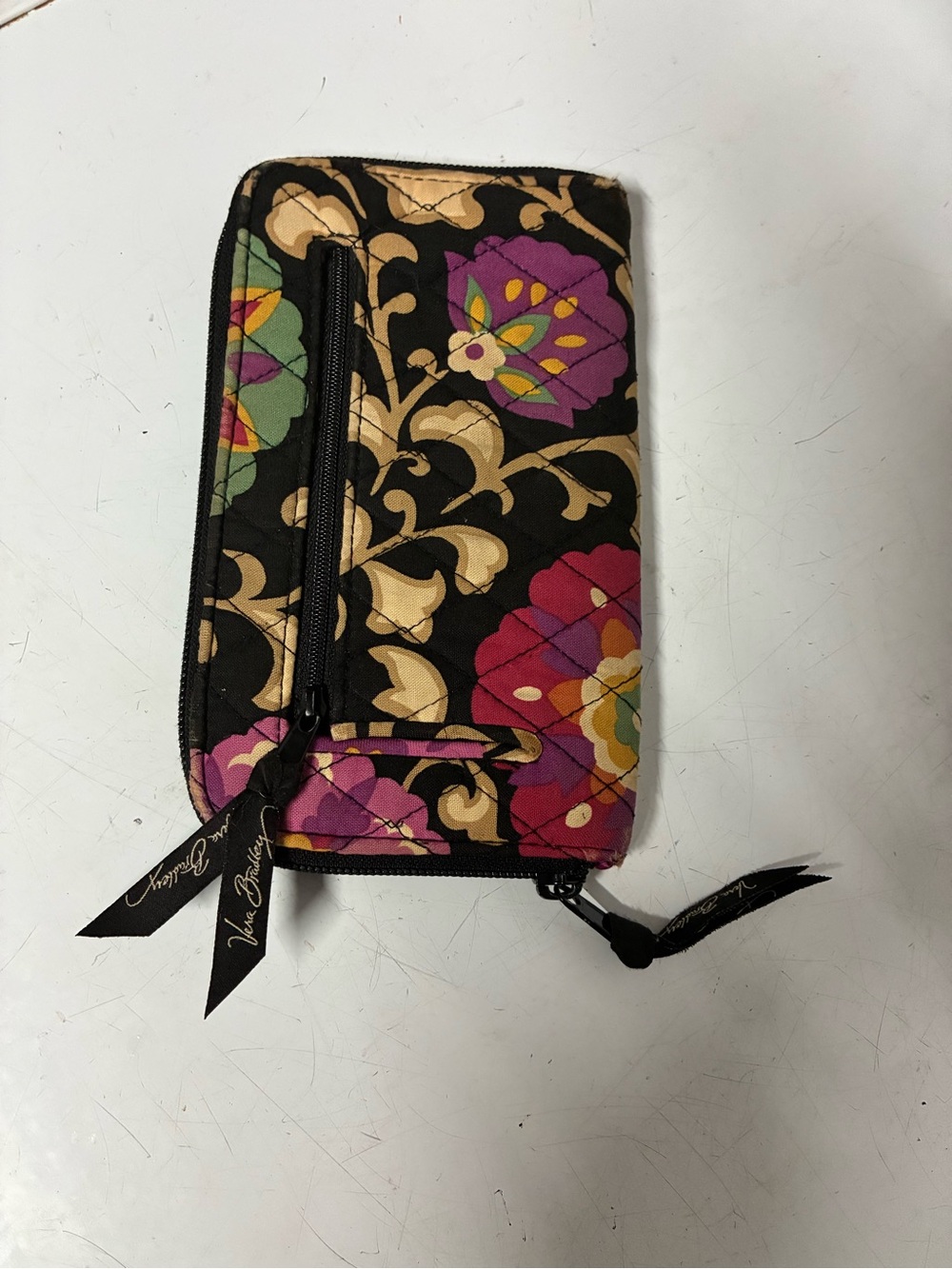 Vera Bradley Black Quilted Floral Zip Wallet with Multicolor Blooms - Picture 2 of 4
